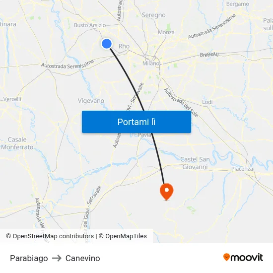 Parabiago to Canevino map