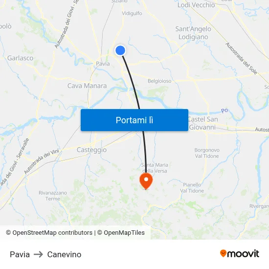 Pavia to Canevino map