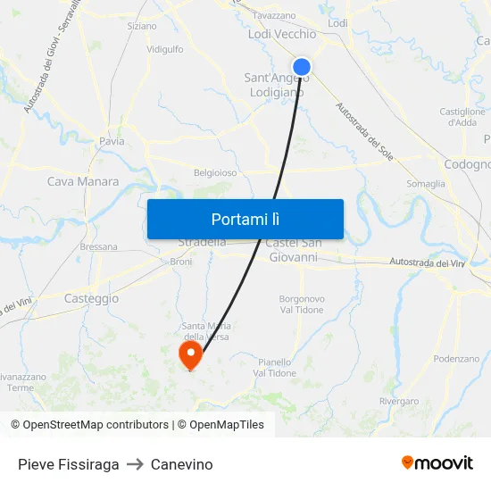 Pieve Fissiraga to Canevino map