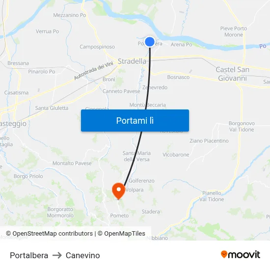 Portalbera to Canevino map