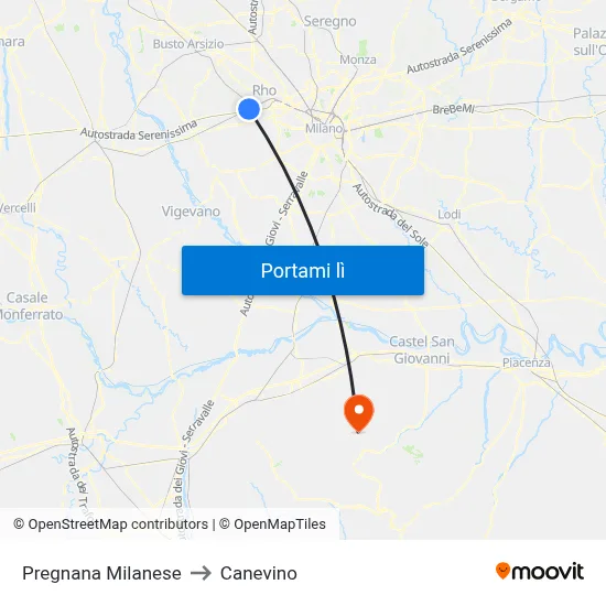 Pregnana Milanese to Canevino map