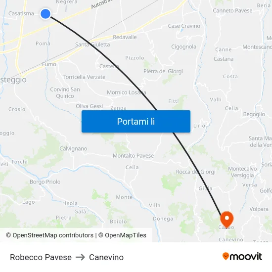 Robecco Pavese to Canevino map