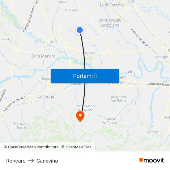 Roncaro to Canevino map