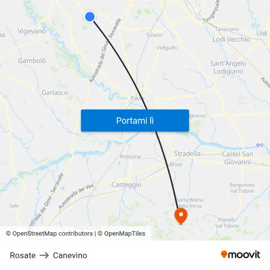 Rosate to Canevino map