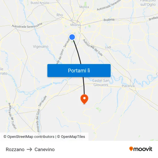 Rozzano to Canevino map