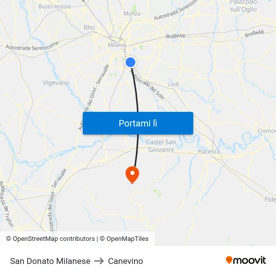 San Donato Milanese to Canevino map