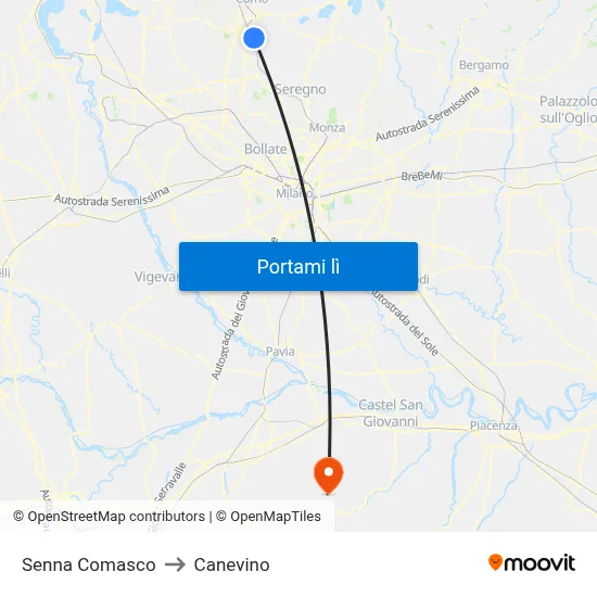 Senna Comasco to Canevino map