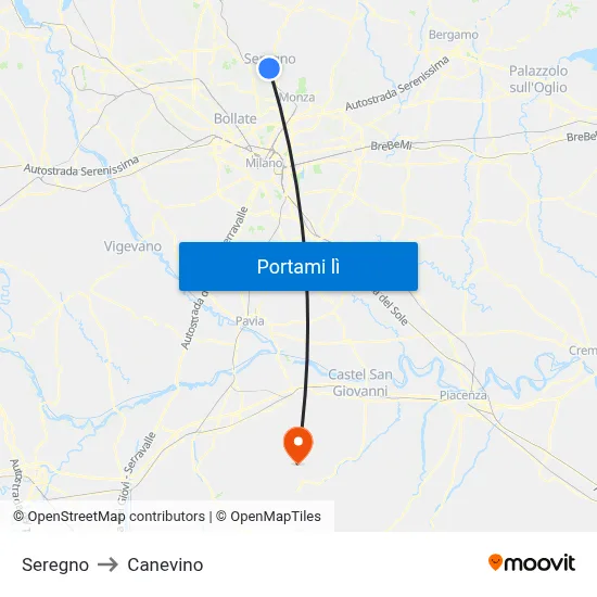 Seregno to Canevino map