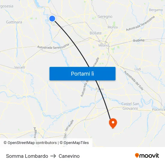 Somma Lombardo to Canevino map