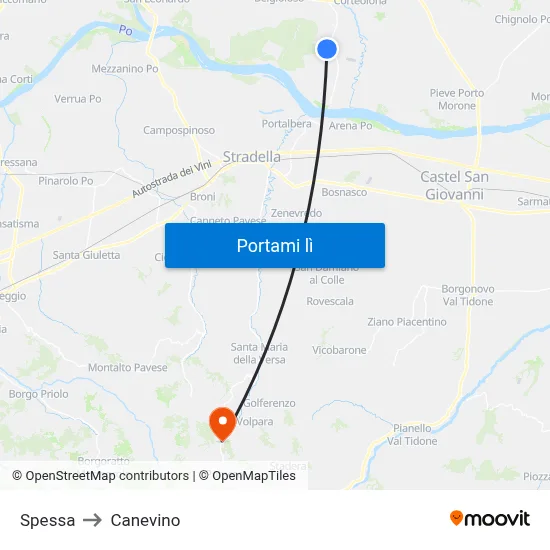 Spessa to Canevino map