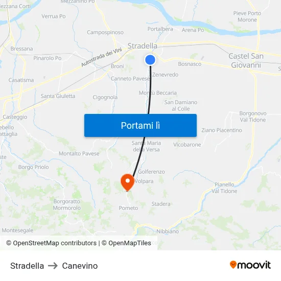 Stradella to Canevino map