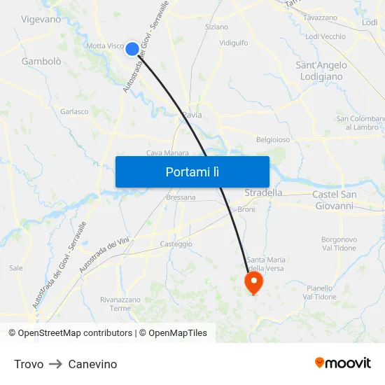 Trovo to Canevino map