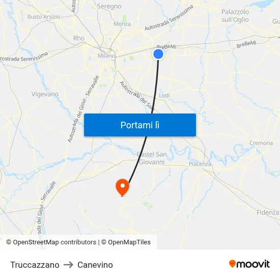 Truccazzano to Canevino map