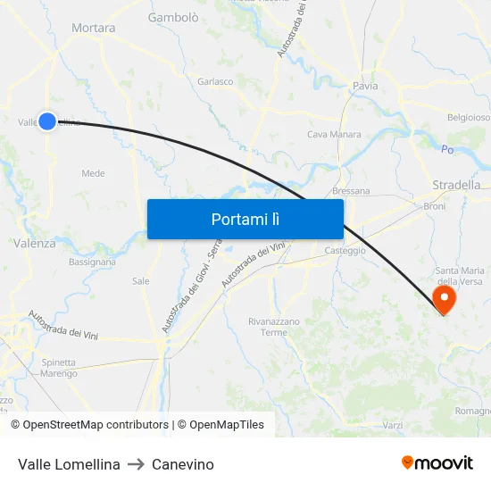 Valle Lomellina to Canevino map