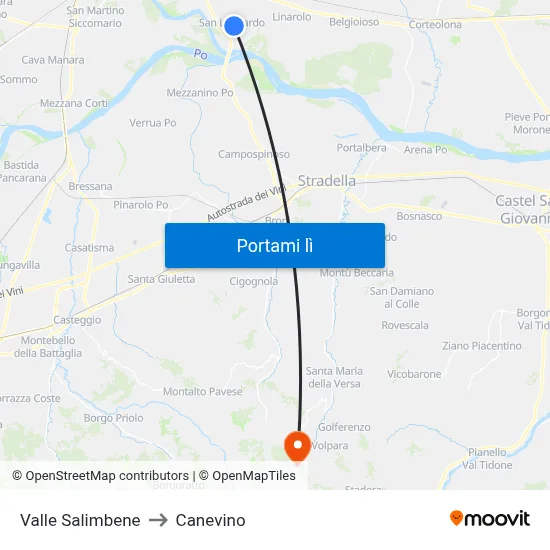 Valle Salimbene to Canevino map