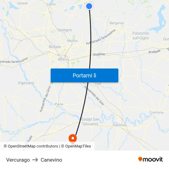 Vercurago to Canevino map