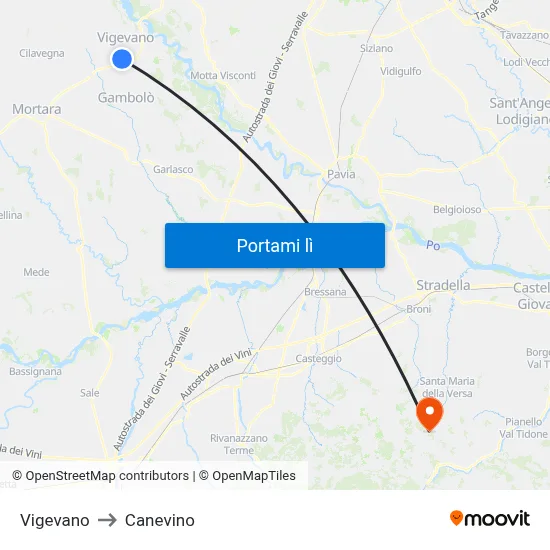 Vigevano to Canevino map