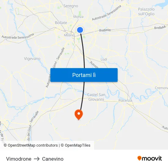 Vimodrone to Canevino map