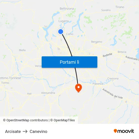 Arcisate to Canevino map