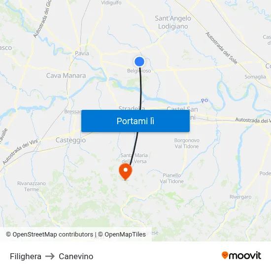 Filighera to Canevino map