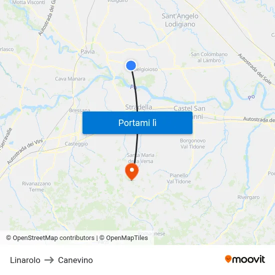 Linarolo to Canevino map