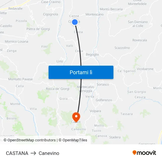CASTANA to Canevino map