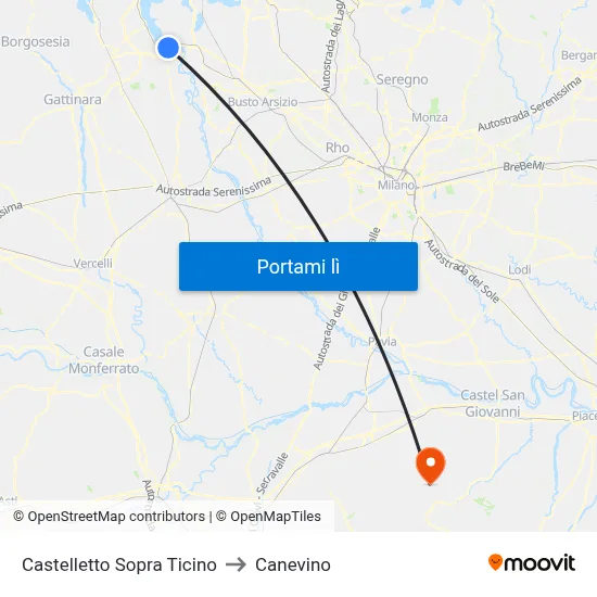 Castelletto Sopra Ticino to Canevino map
