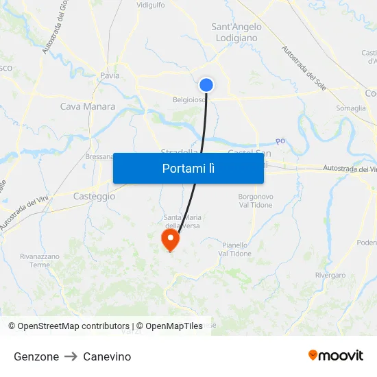 Genzone to Canevino map