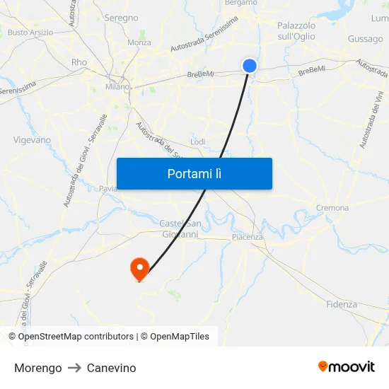 Morengo to Canevino map