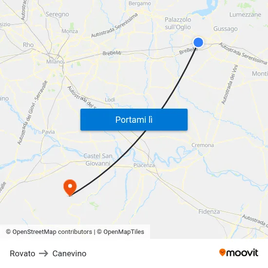 Rovato to Canevino map