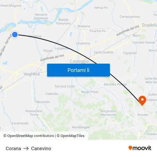 Corana to Canevino map