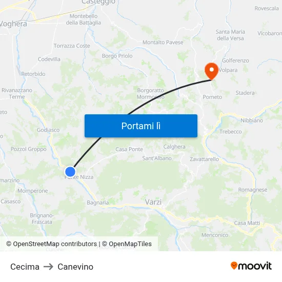 Cecima to Canevino map