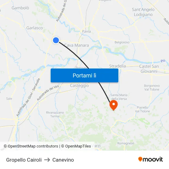 Gropello Cairoli to Canevino map