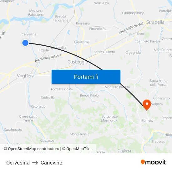 Cervesina to Canevino map