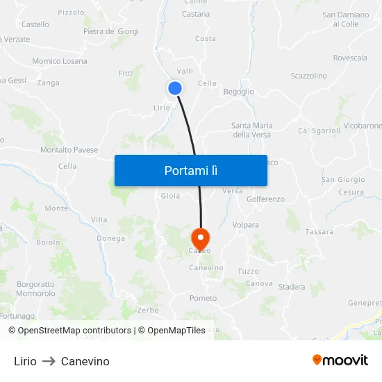 Lirio to Canevino map
