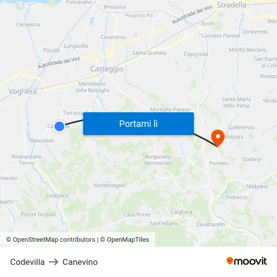 Codevilla to Canevino map
