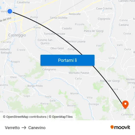 Verretto to Canevino map
