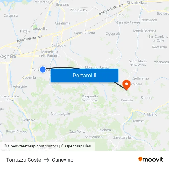 Torrazza Coste to Canevino map