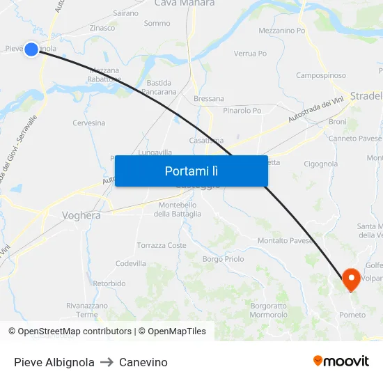Pieve Albignola to Canevino map