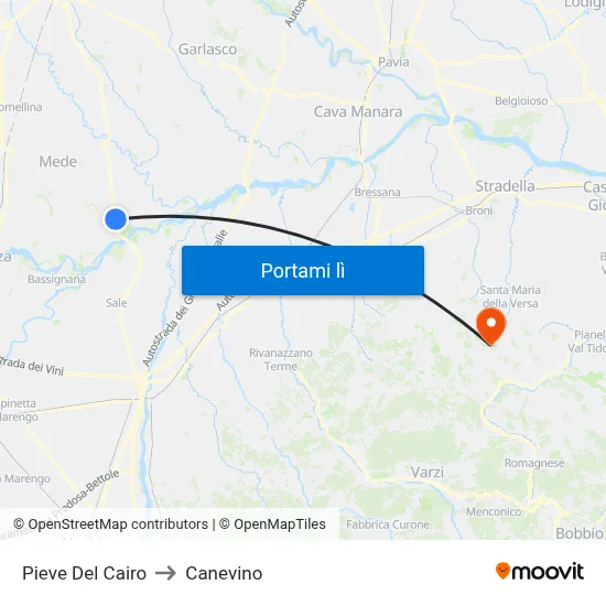 Pieve Del Cairo to Canevino map