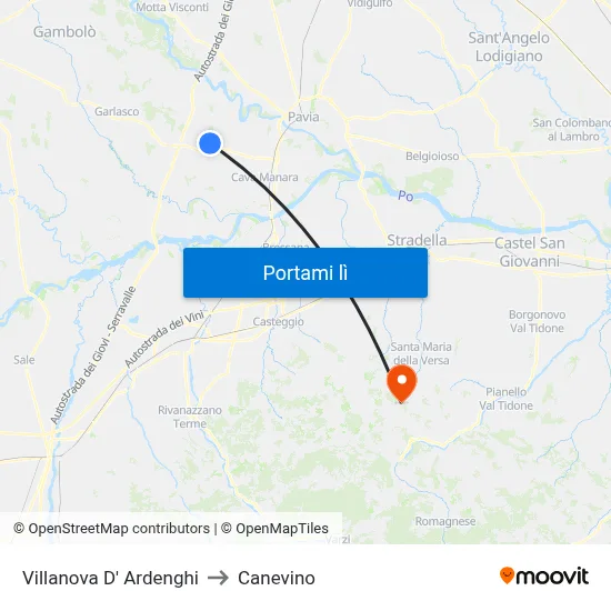 Villanova D' Ardenghi to Canevino map