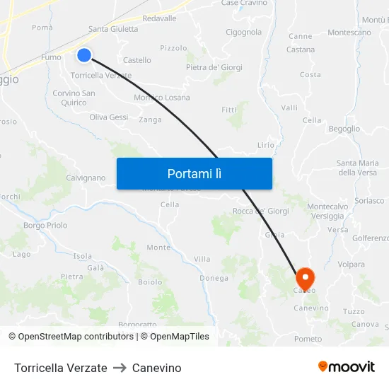 Torricella Verzate to Canevino map