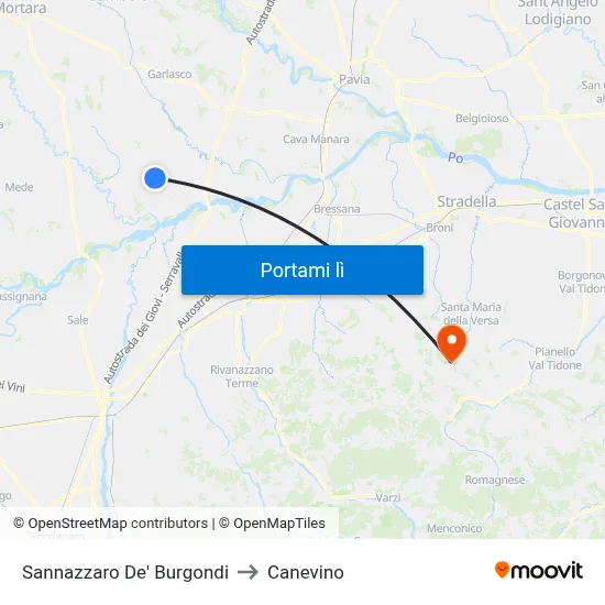 Sannazzaro De' Burgondi to Canevino map