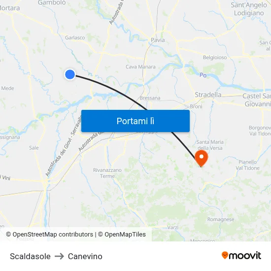 Scaldasole to Canevino map