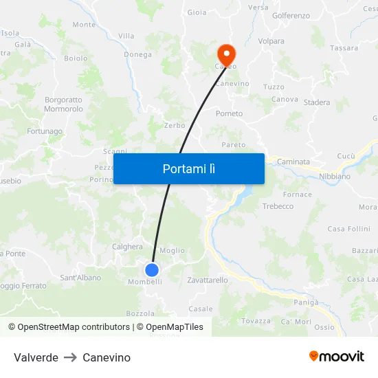 Valverde to Canevino map