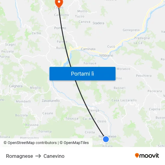 Romagnese to Canevino map