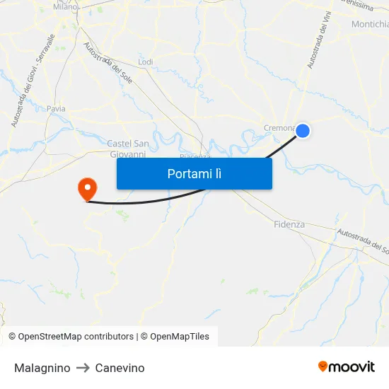 Malagnino to Canevino map