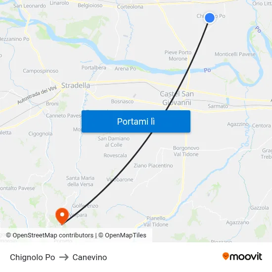 Chignolo Po to Canevino map