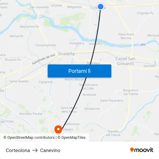 Corteolona to Canevino map