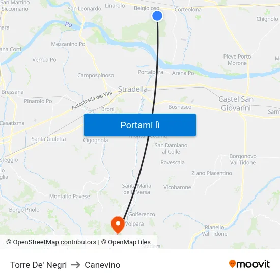 Torre De' Negri to Canevino map